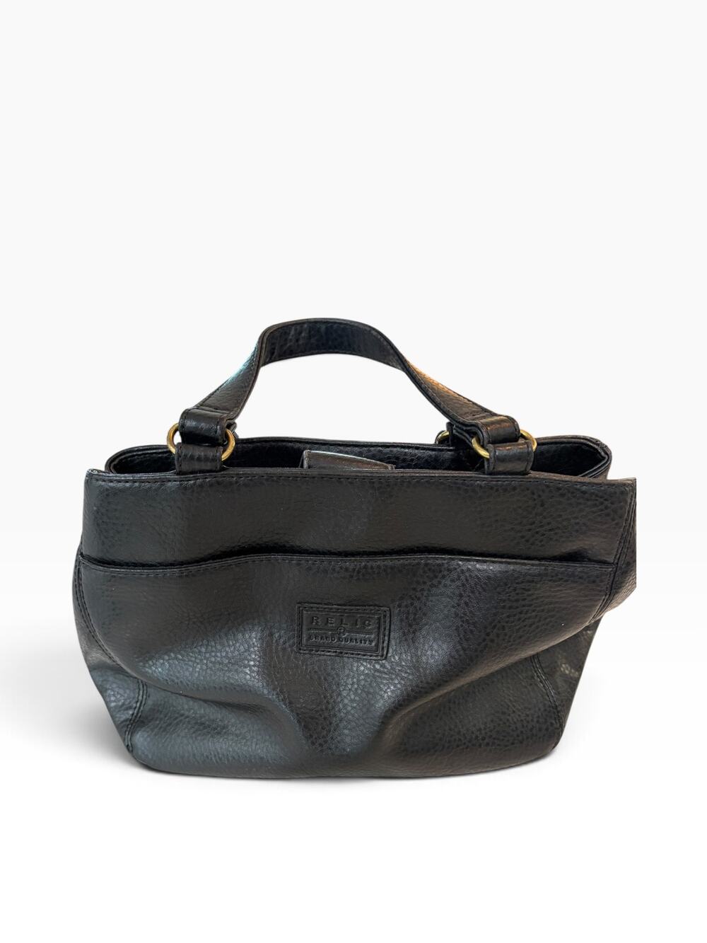 Relic by Fossil Black Pebbled Leather Handbag Top Handle Purse Vintage Y2K